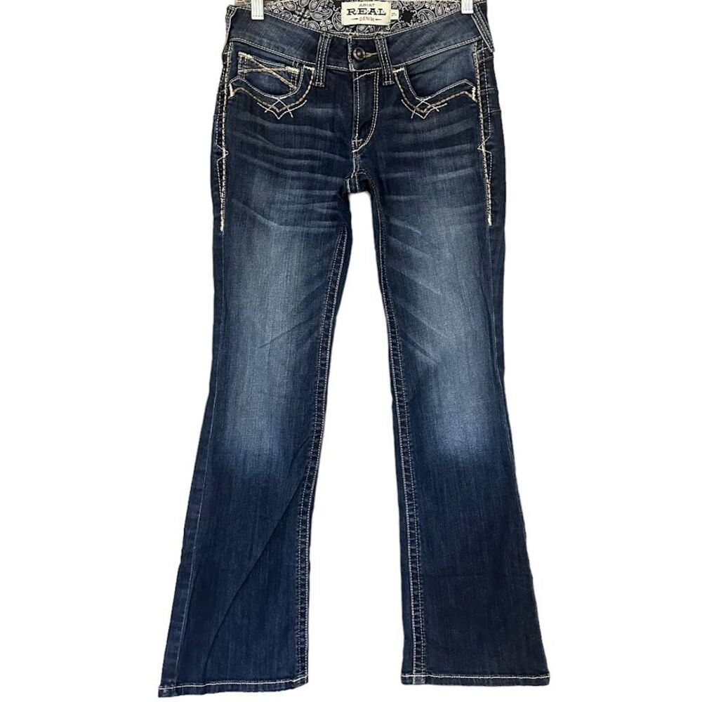 Ariat REAL Western Entwined Embroidered Boot Cut Mid Wash Jeans Womens 27 Short